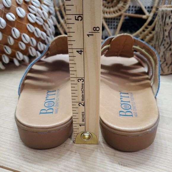 EUC Born Womens 8M Lynae Slip On Sandals Strappy Leather Sand Multi Comfort - Picture 9 of 14